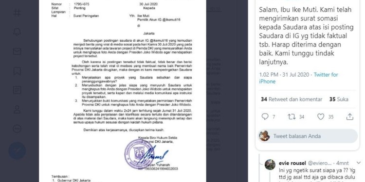 Pemprov DKI Tudingan Artis Ike Muti Tak Benar dan Berisi Kebohongan